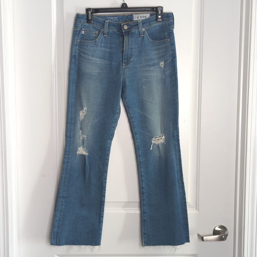 Adriano Goldschmiede The Jodi Crop High Rise Slim Flare Distressed Hem Jeans 28 - Picture 2 of 15